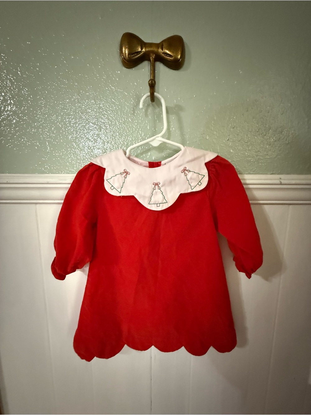 Red Girls' Holiday Dress with Embroidered White Collar